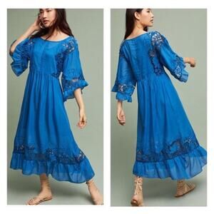 Akemi + Kin Anthropologie Blue Eyelet Meadow Midi Dress